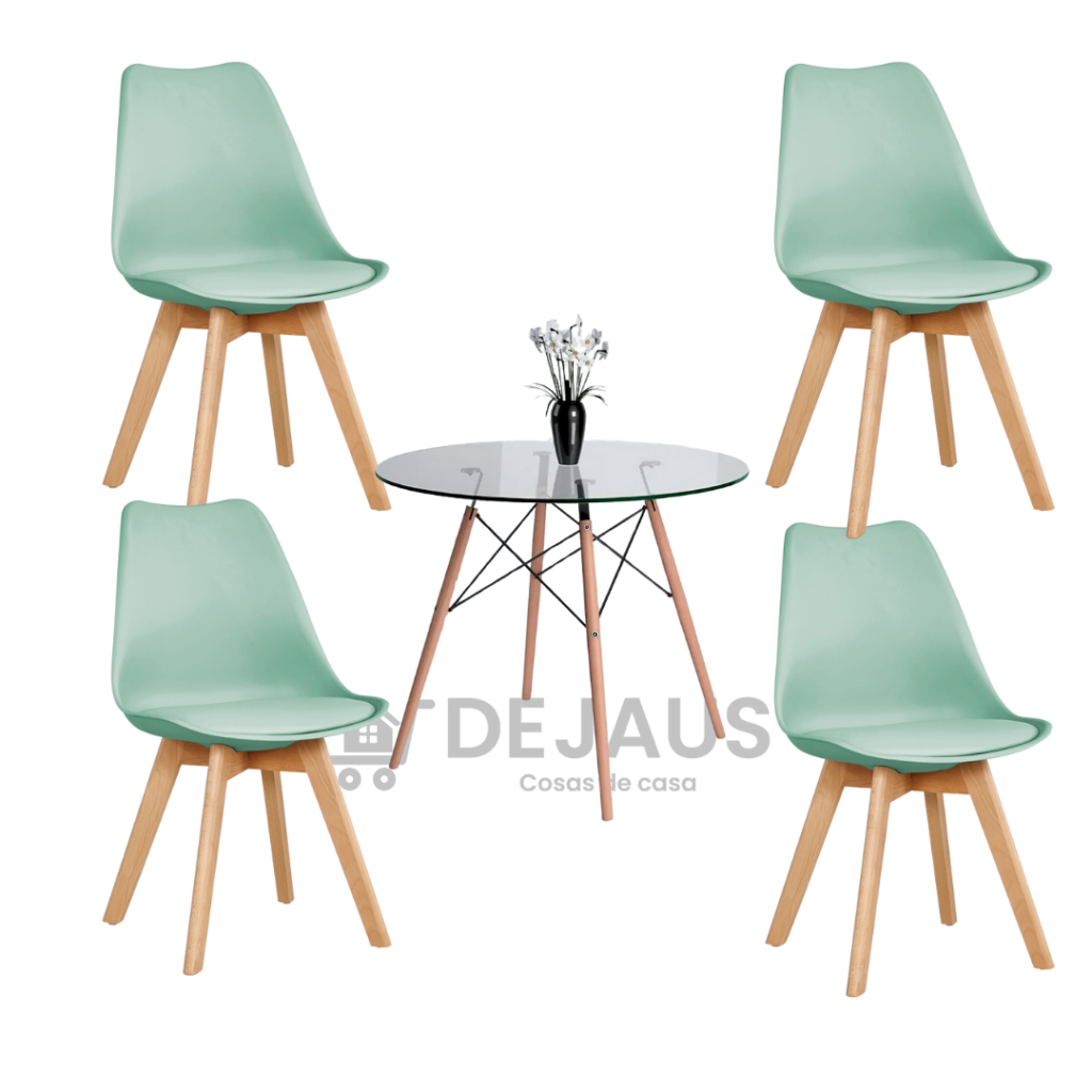 Mesa Eames Vidrio Cm Con Sillas Tulip Dejaus