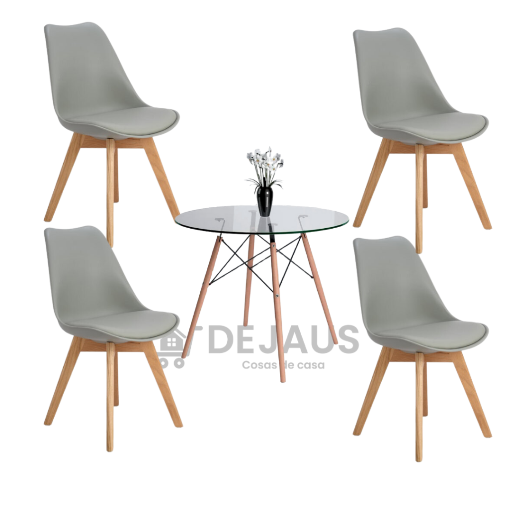 Mesa Eames Vidrio Cm Con Sillas Tulip Dejaus