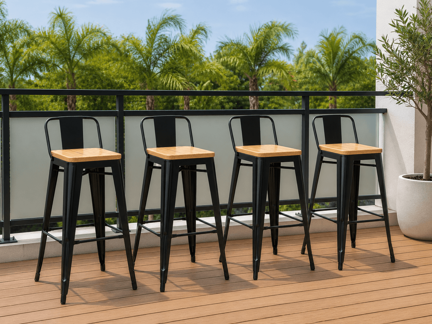 pack x4 taburetes tolix con madera (65cm)