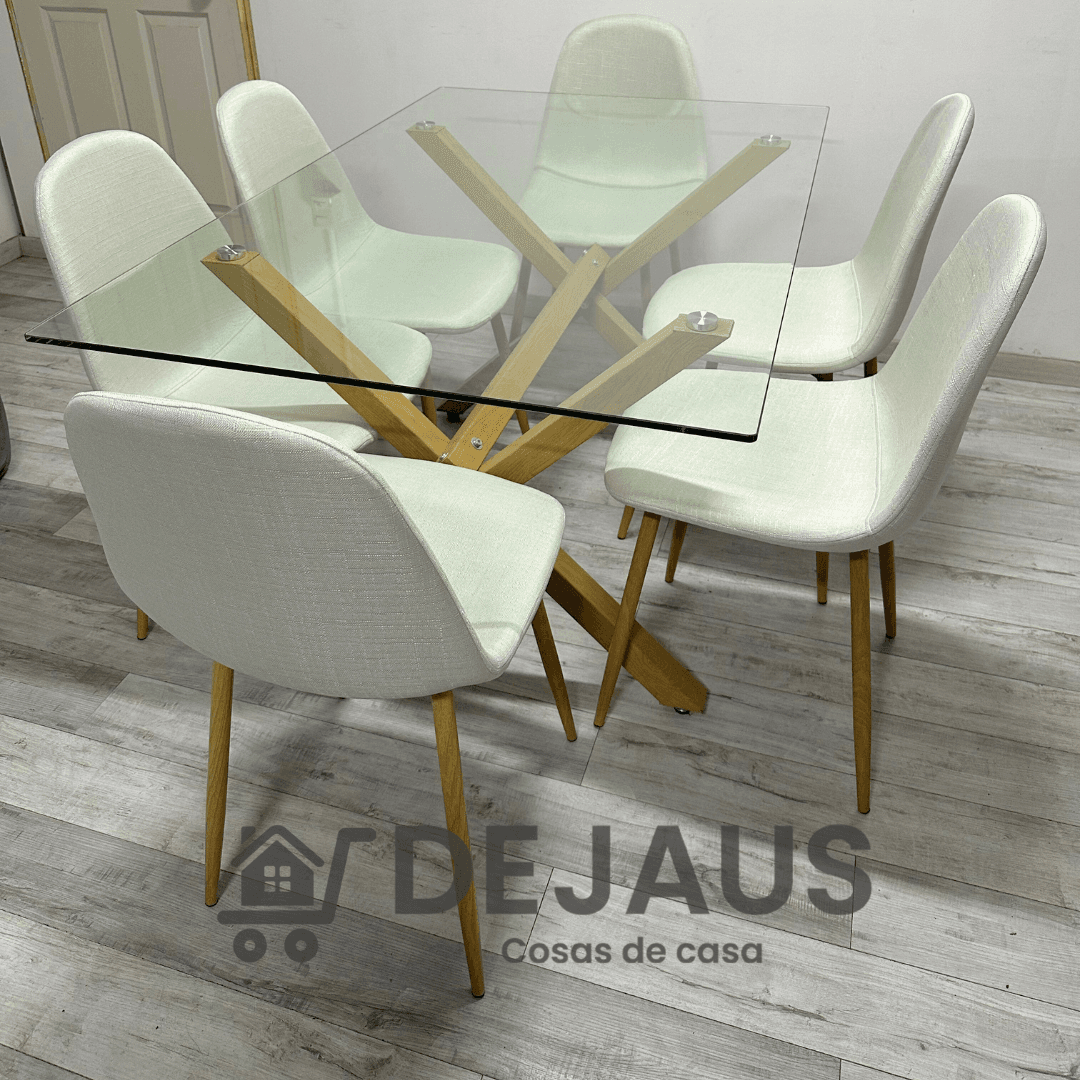 Mesa Rectangular Medlock con 4 Sillas Spoon Lino