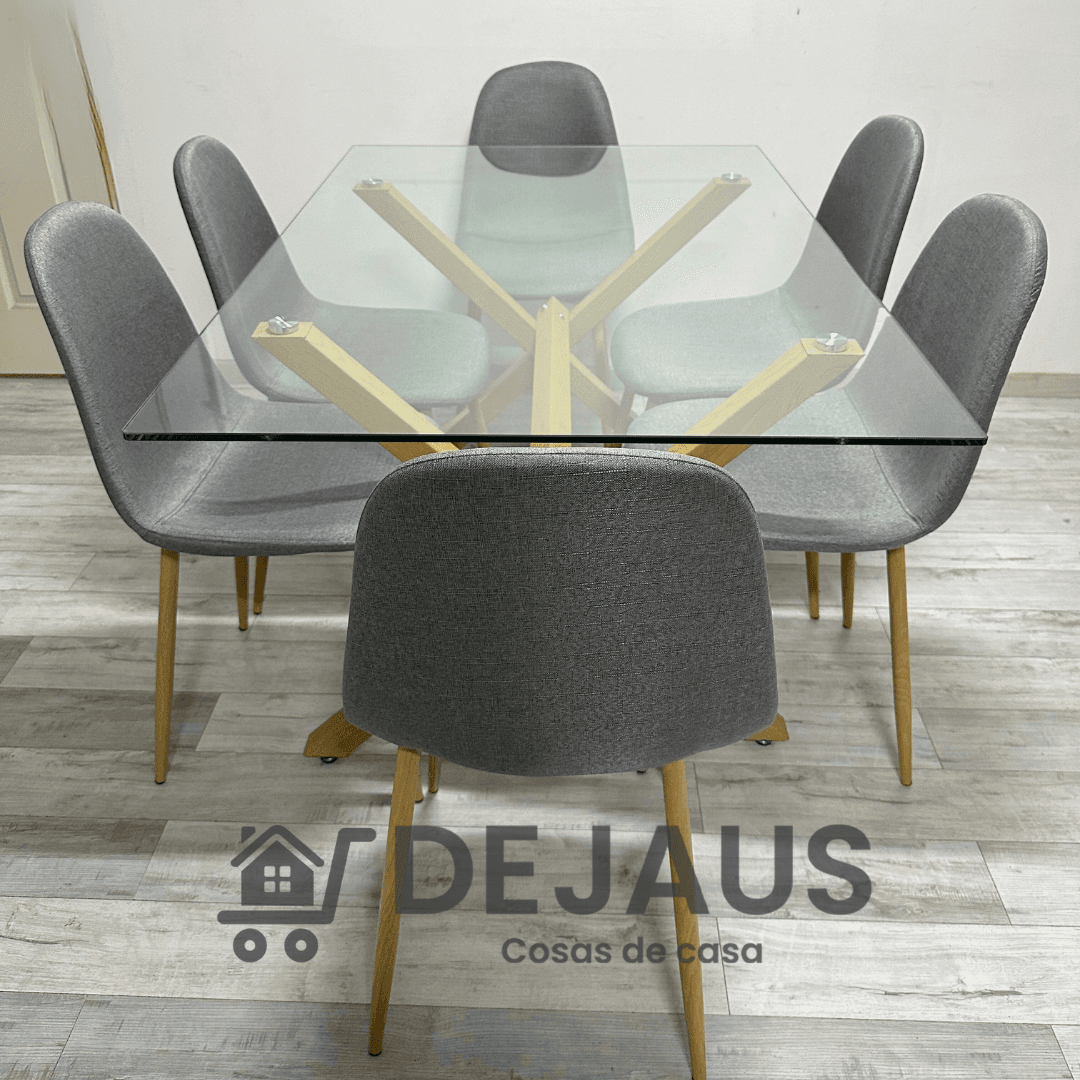 Mesa Rectangular Medlock con 4 Sillas Spoon Lino