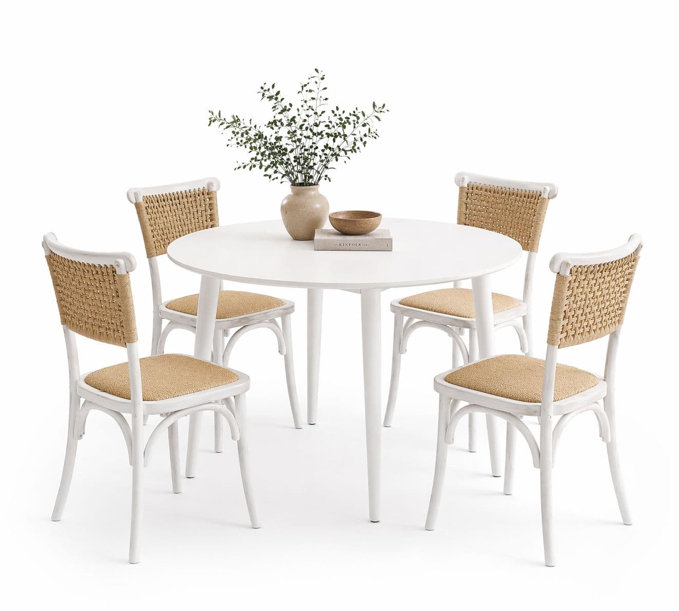 Mesa De Comedor Vema Redonda con 4 Sillas Crossback Madera Yute