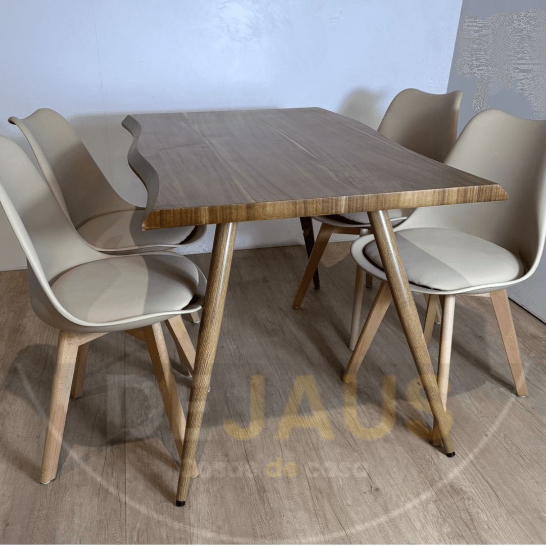 Mesa rectangular Nordica Madera con 4 Sillas tulip