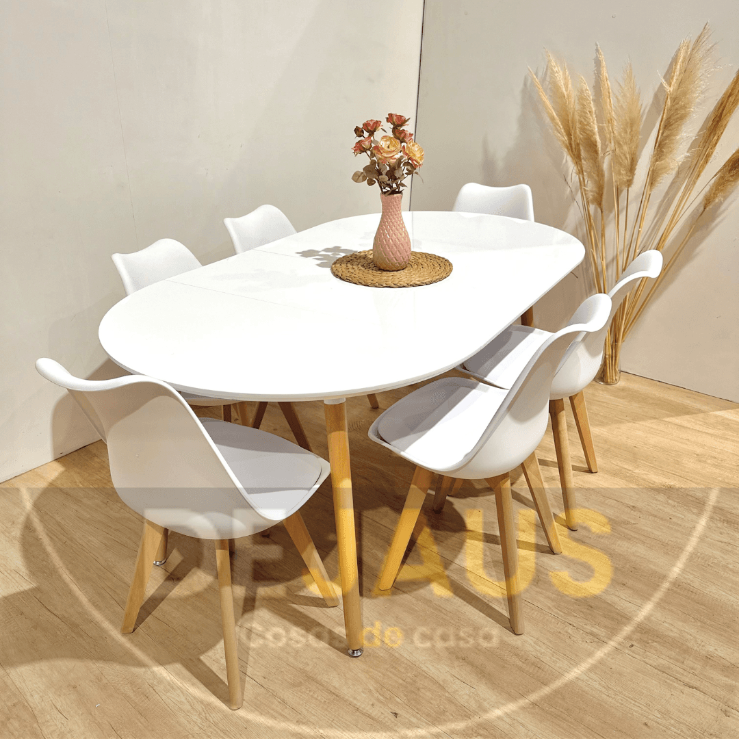 Mesa Expandible White con 6 Sillas Tulip