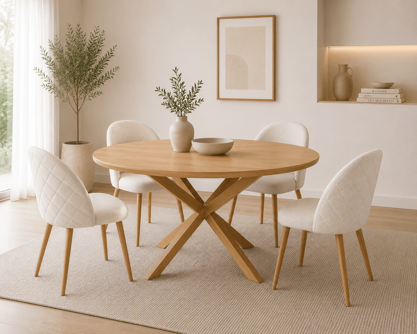 Mesa Warwick Wood Redonda con 4 Silla Tokio Lino Arpi Wood