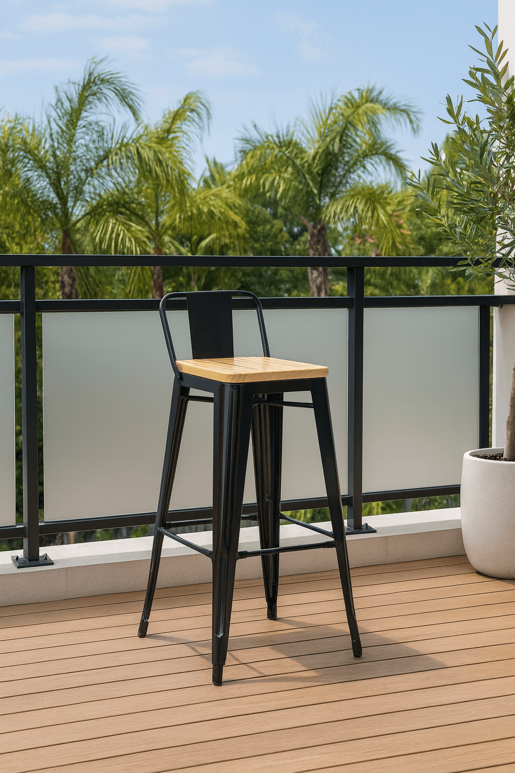 Taburete Tolix con Madera (Altura al Asiento 64cm)