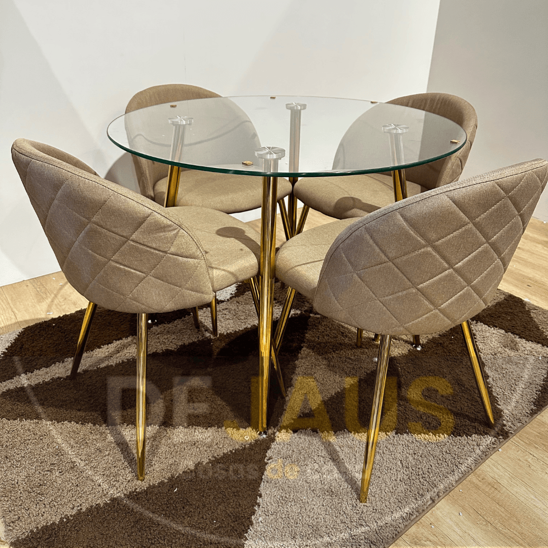 Comedor 4 personas Mesa Lyon Gold con Sillas Tokio Lino Gold