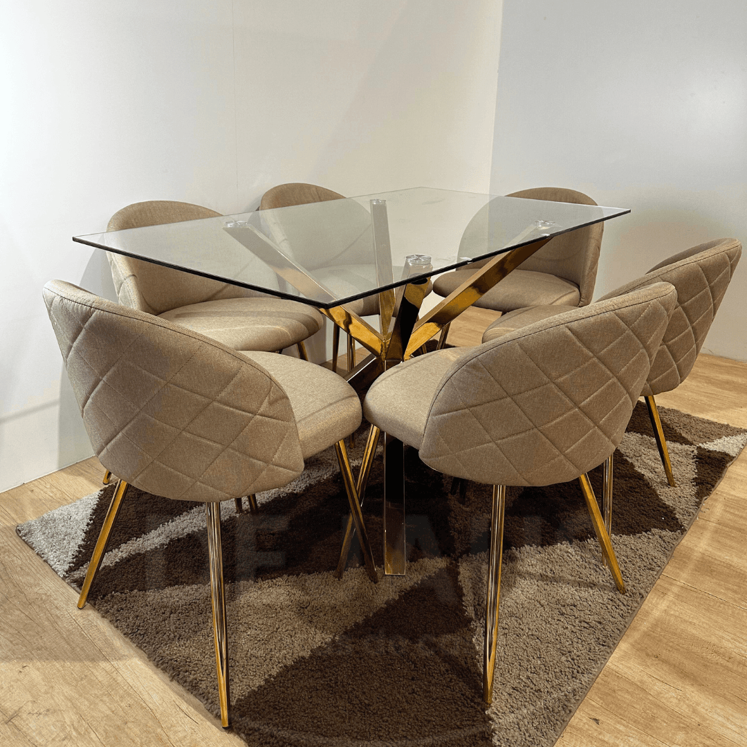 Mesa Rectangular Warwick Gold con Sillas Tokio Lino Gold