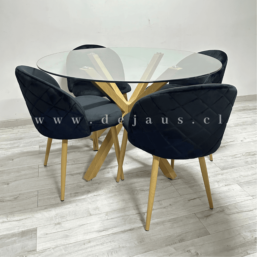 Mesa Warwick con 4 Sillas Tokio Felpa Wood
