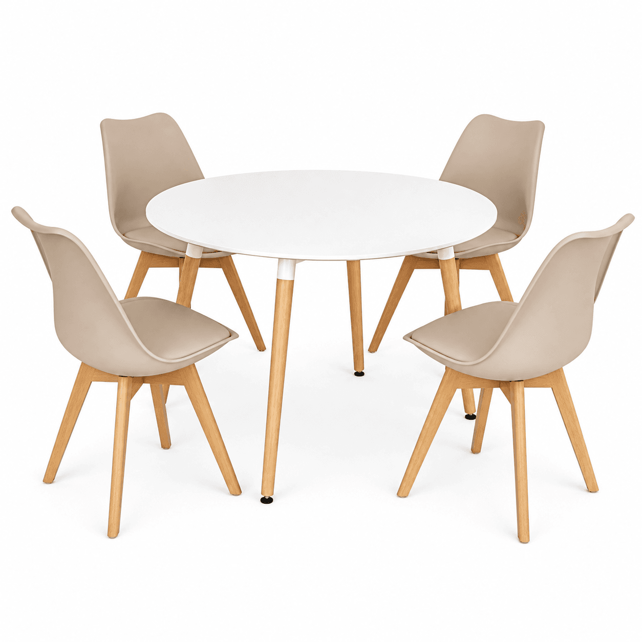 Mesa de comedor Eames Basic MDF Redonda Blanca con 4 sillas Tulip