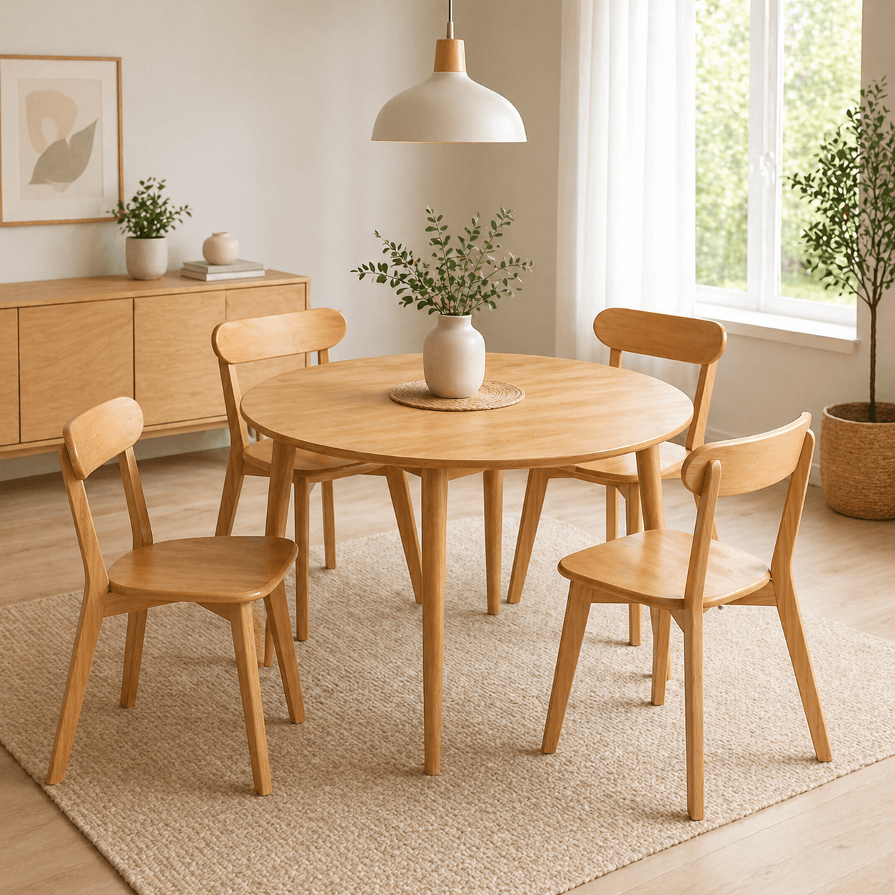 Mesa De Comedor Vema Redonda con 4 Sillas Fresno Natural