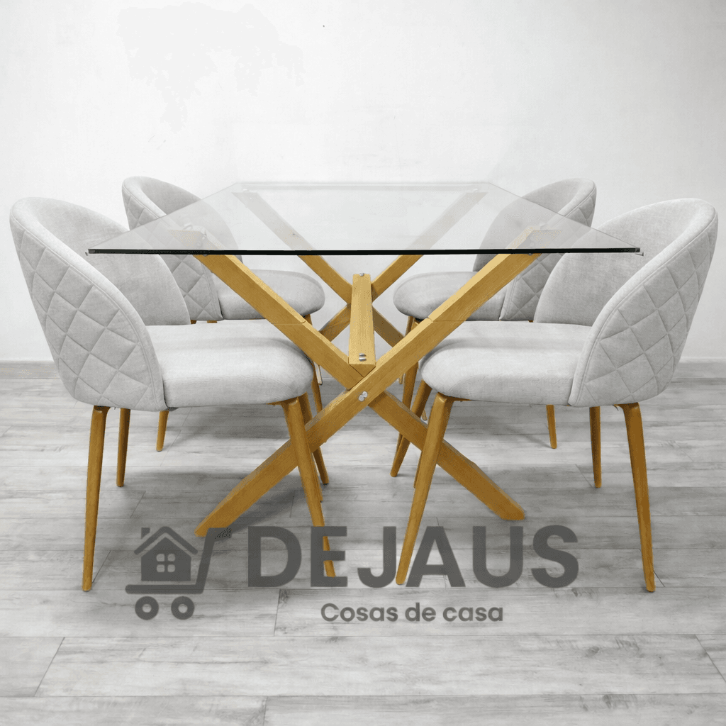 Mesa medlock rectangular con 4 sillas Tokio lino wood