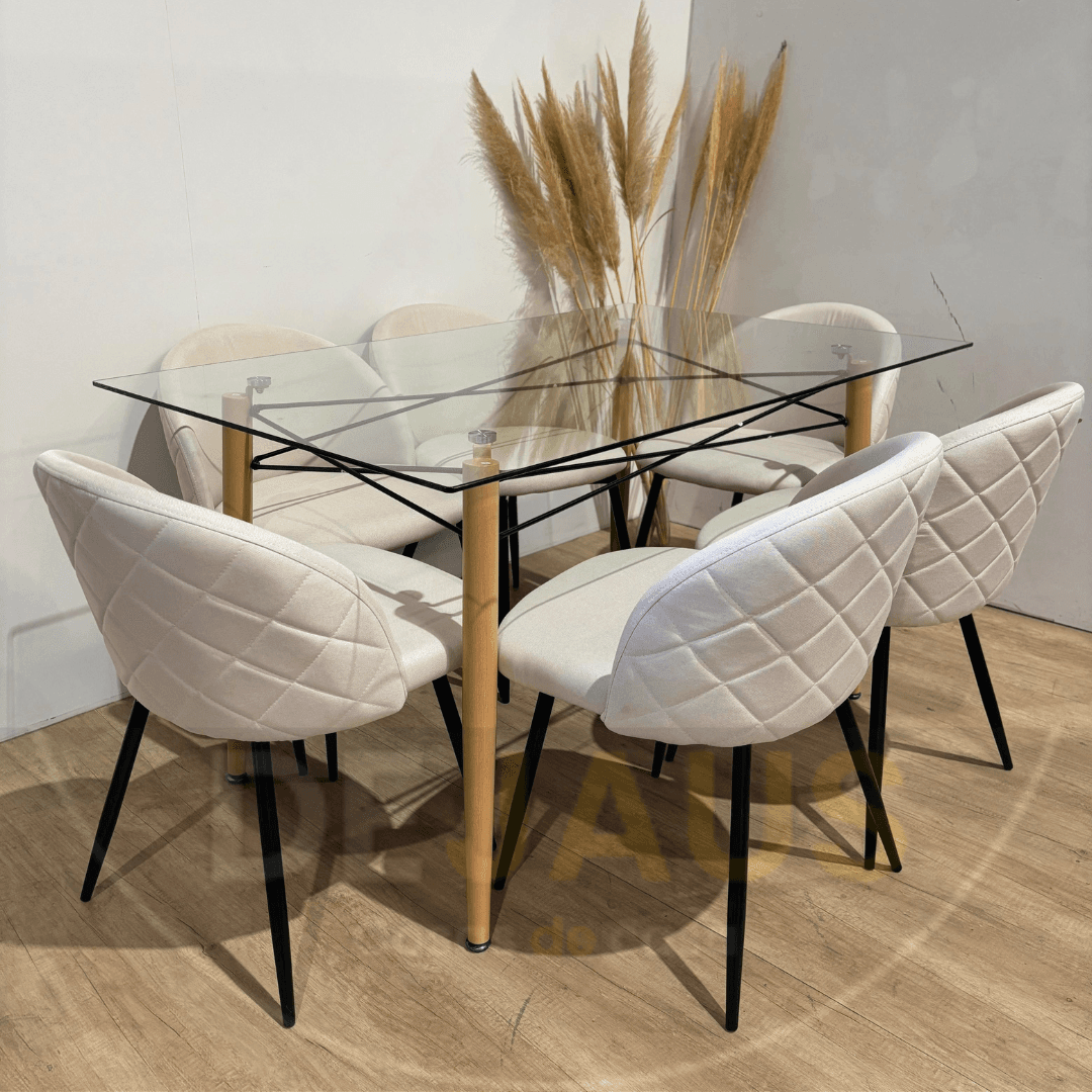 Comedor 6 personas Mesa Charles con Sillas Tokio Felpa Black