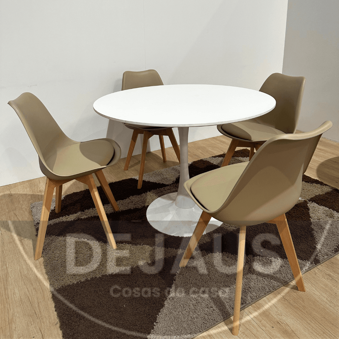 Mesa Tulip MDF con Sillas Tulip Acolchadas