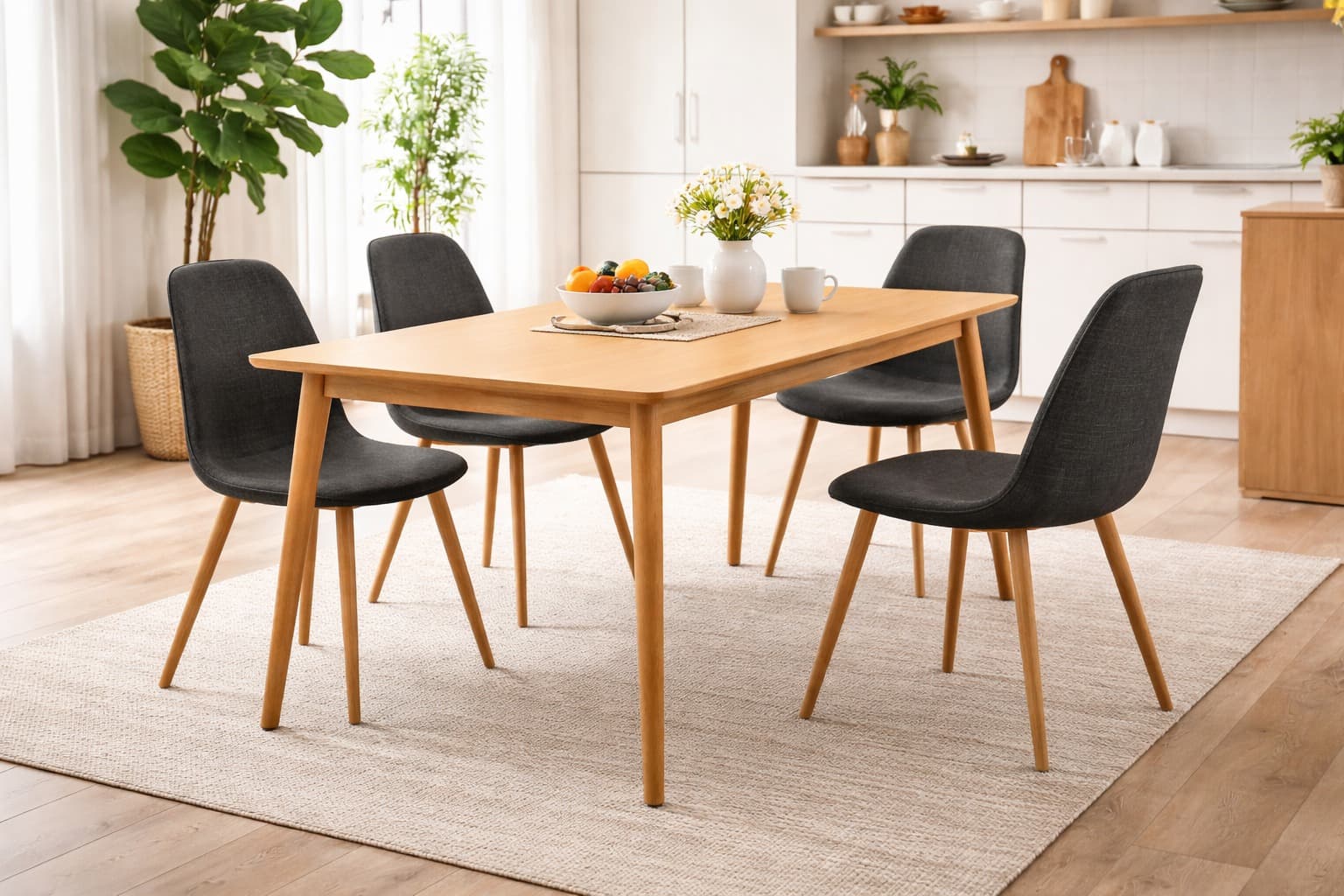 Comedor 4 Personas Mesa Vema Rectangular con Sillas Milano Lino Wood