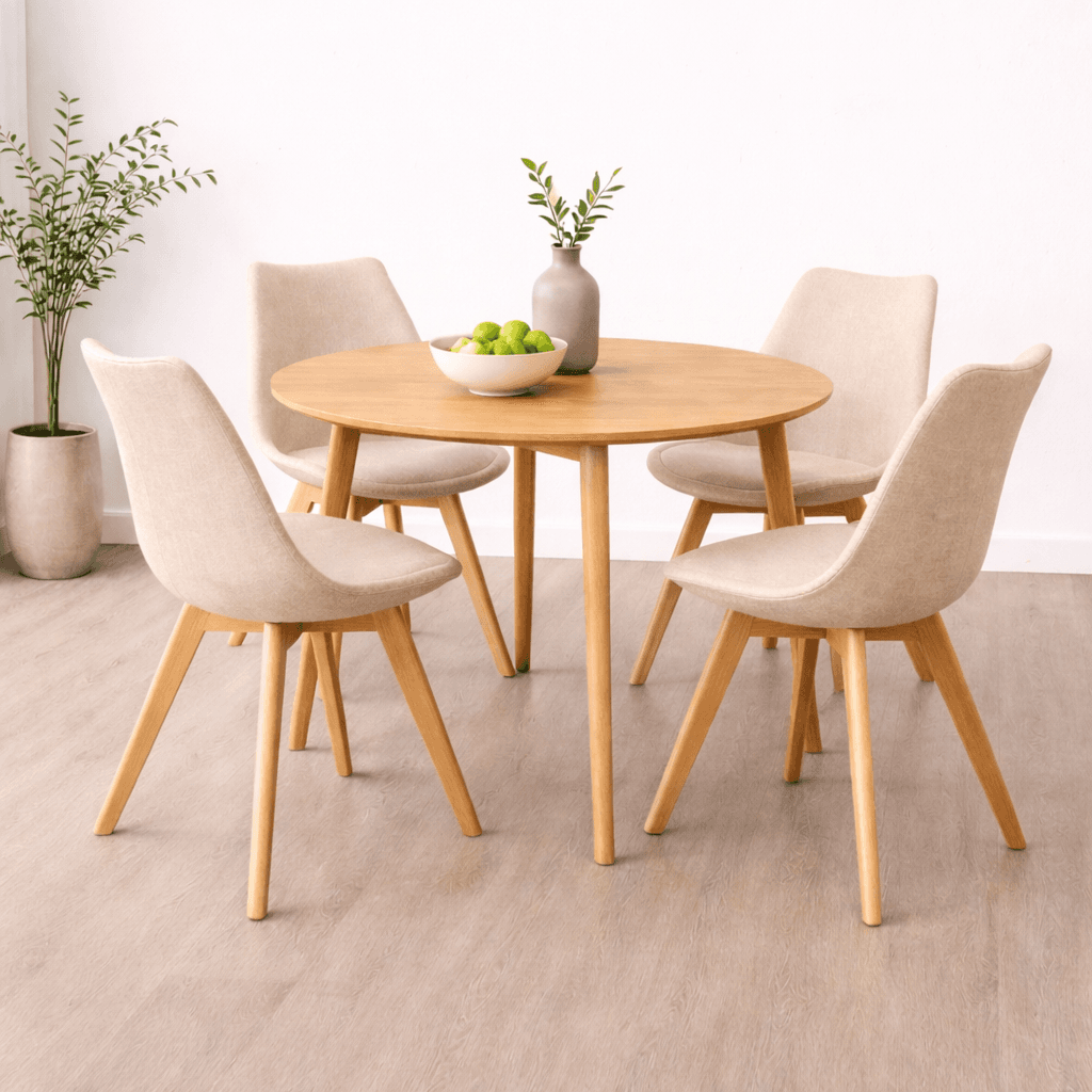 Mesa de Comedor Vema redonda con 4 Sillas Tulip Lino