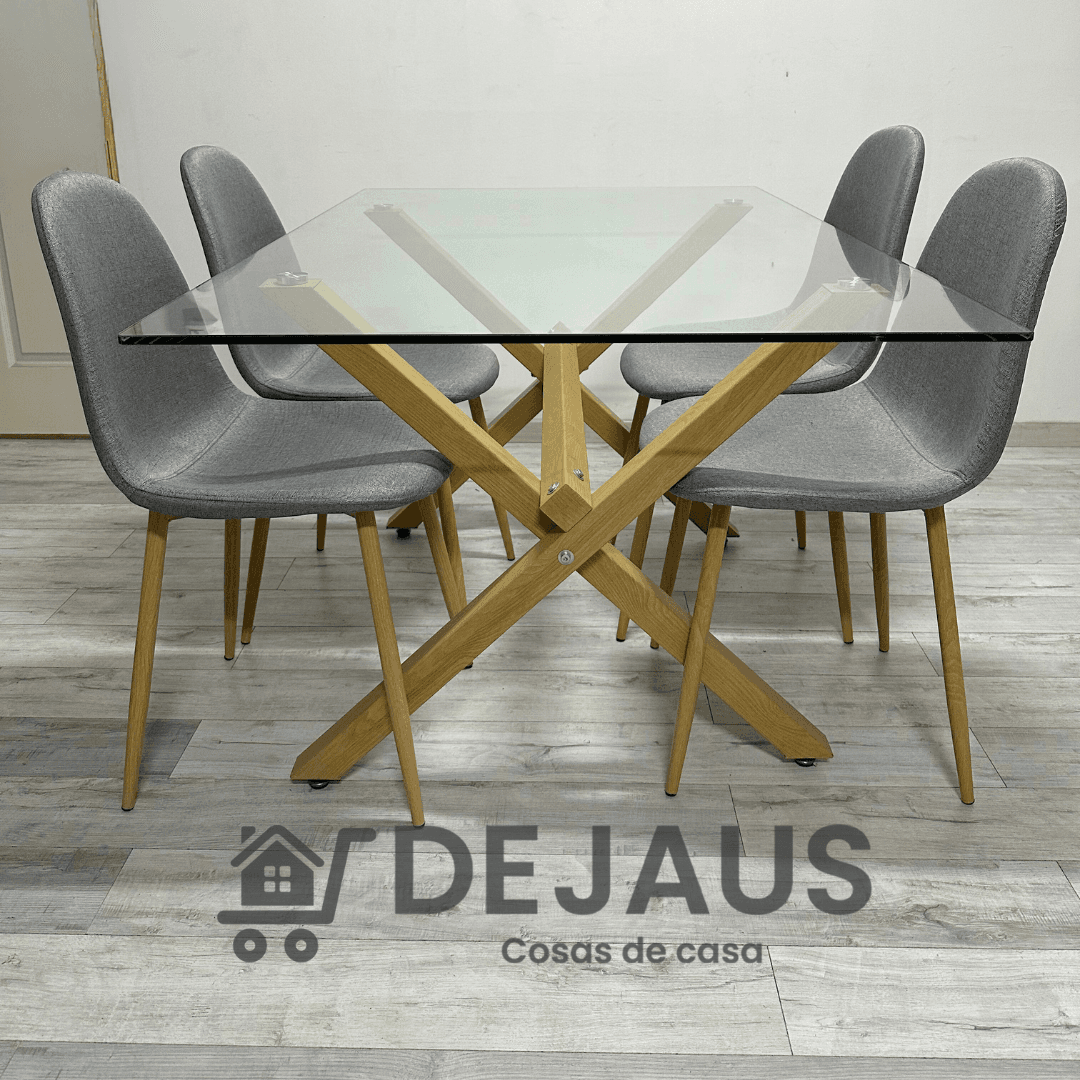 Mesa Rectangular Medlock con 4 Sillas Spoon Lino