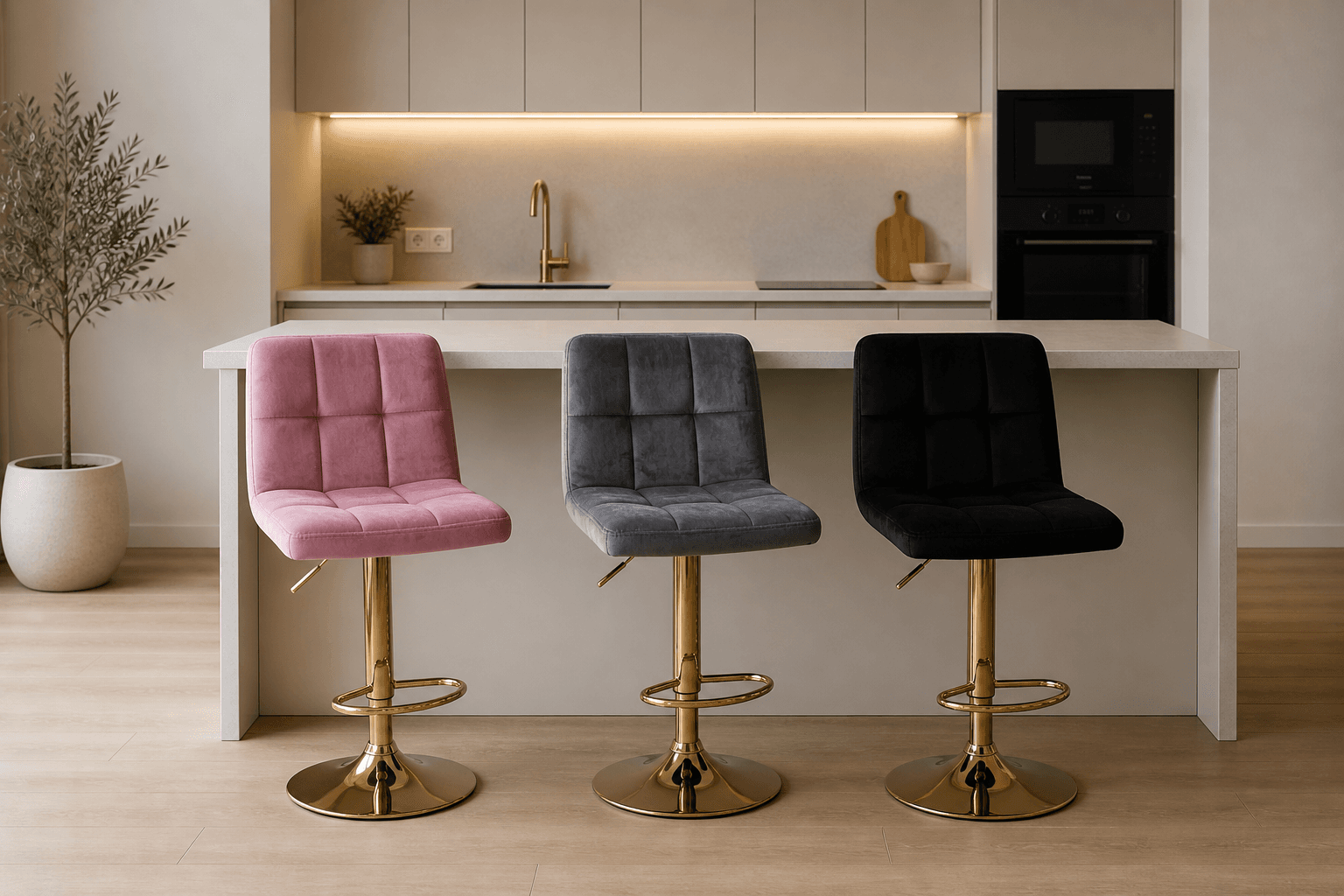 Taburete Boton Felpa Gold
