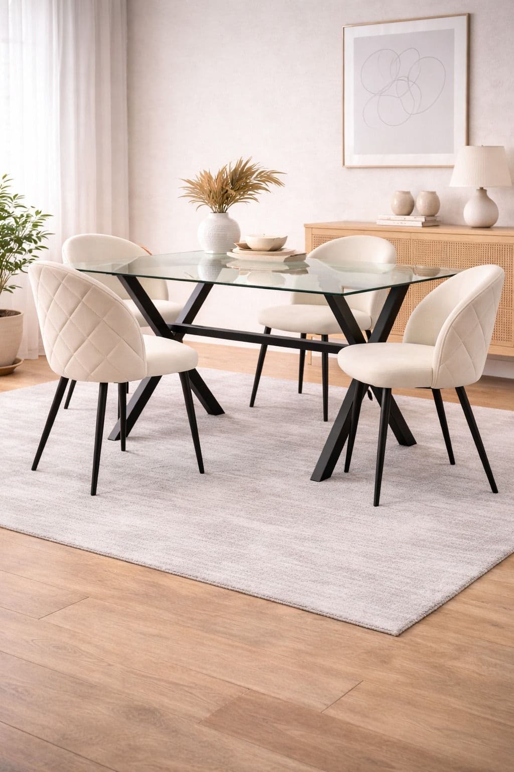 Comedor 4 personas mesa Medlock con Sillas Tokio Felpa Black