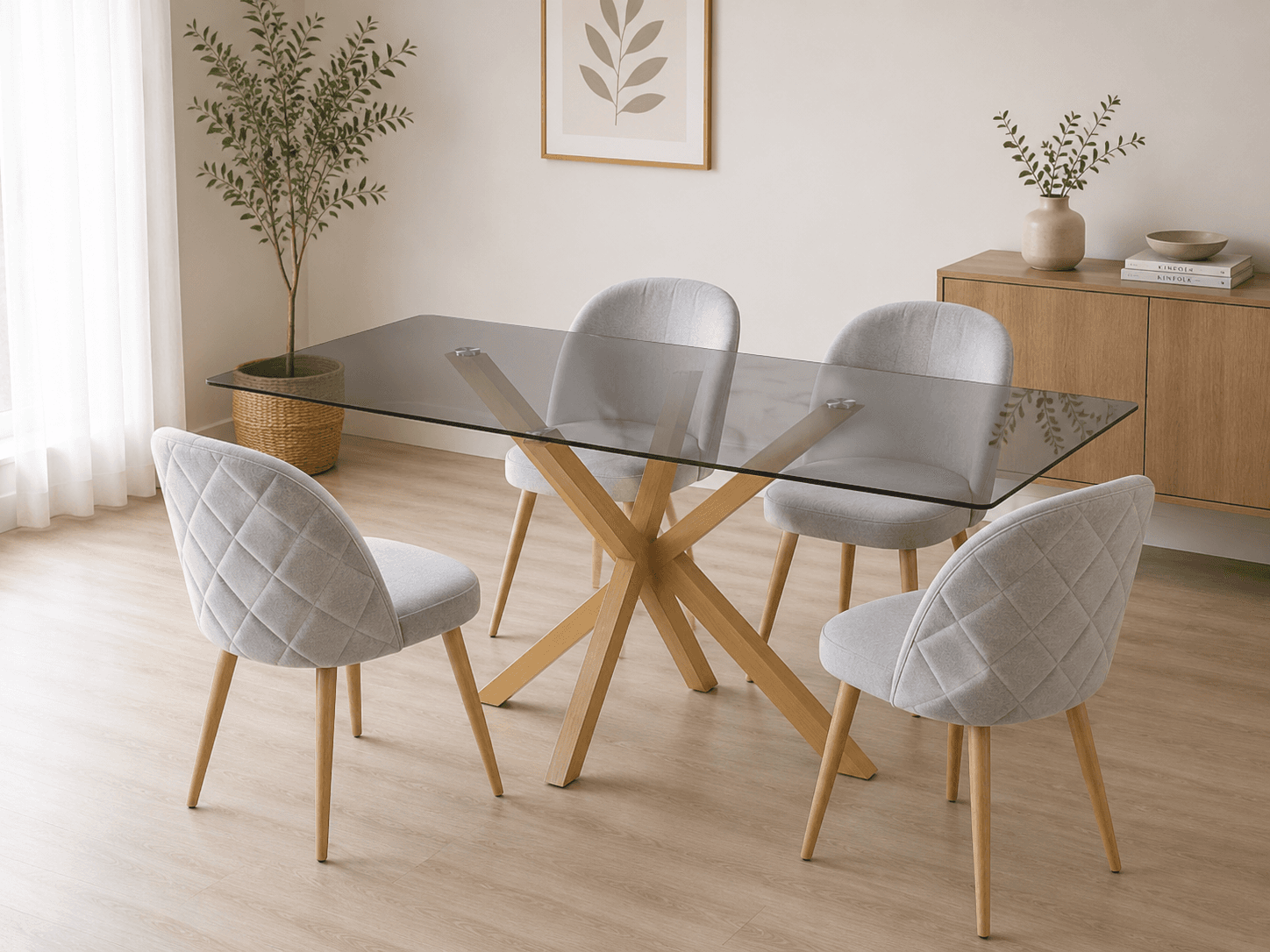 Mesa Warwick Rectangular con 4 Sillas Tokio Felpa Wood