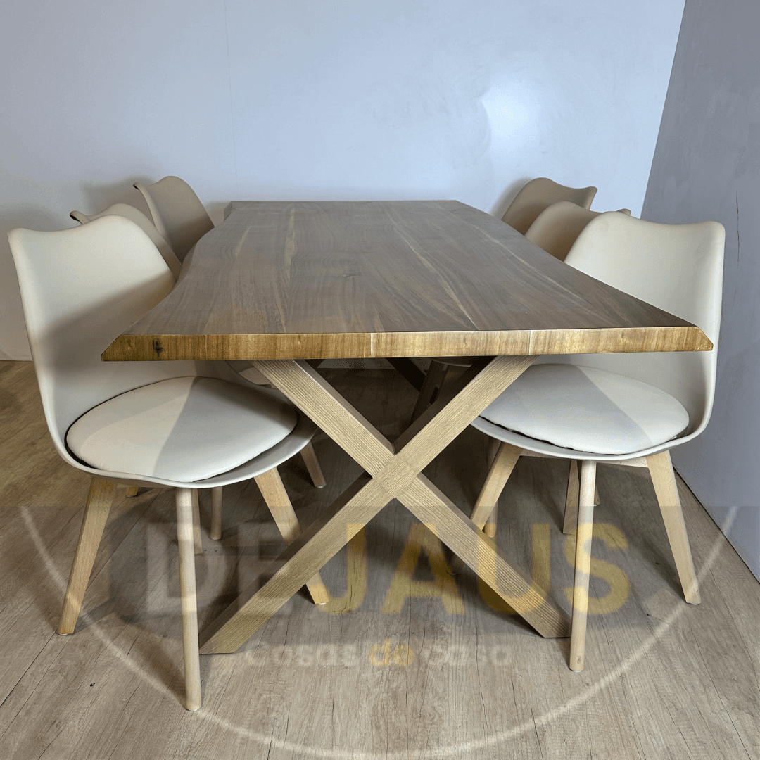 Mesa Rectangular Nordica X Madera con 6 Sillas Tulip