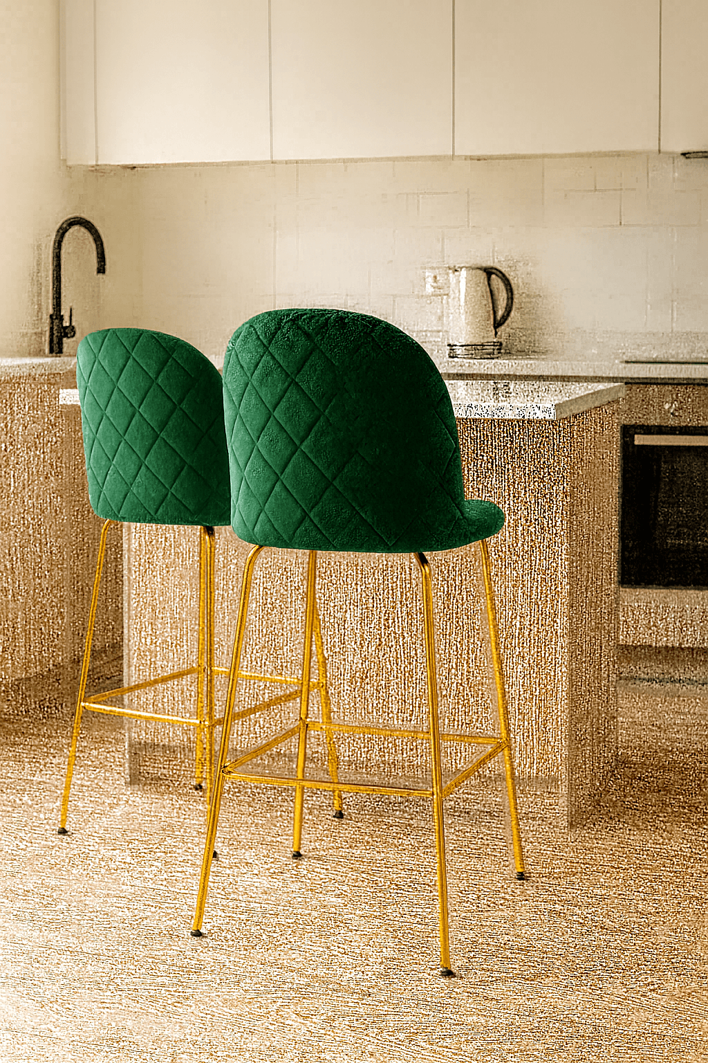 Pack x2 Taburetes Tokio Felpa Gold (Altura Asiento 66cm)