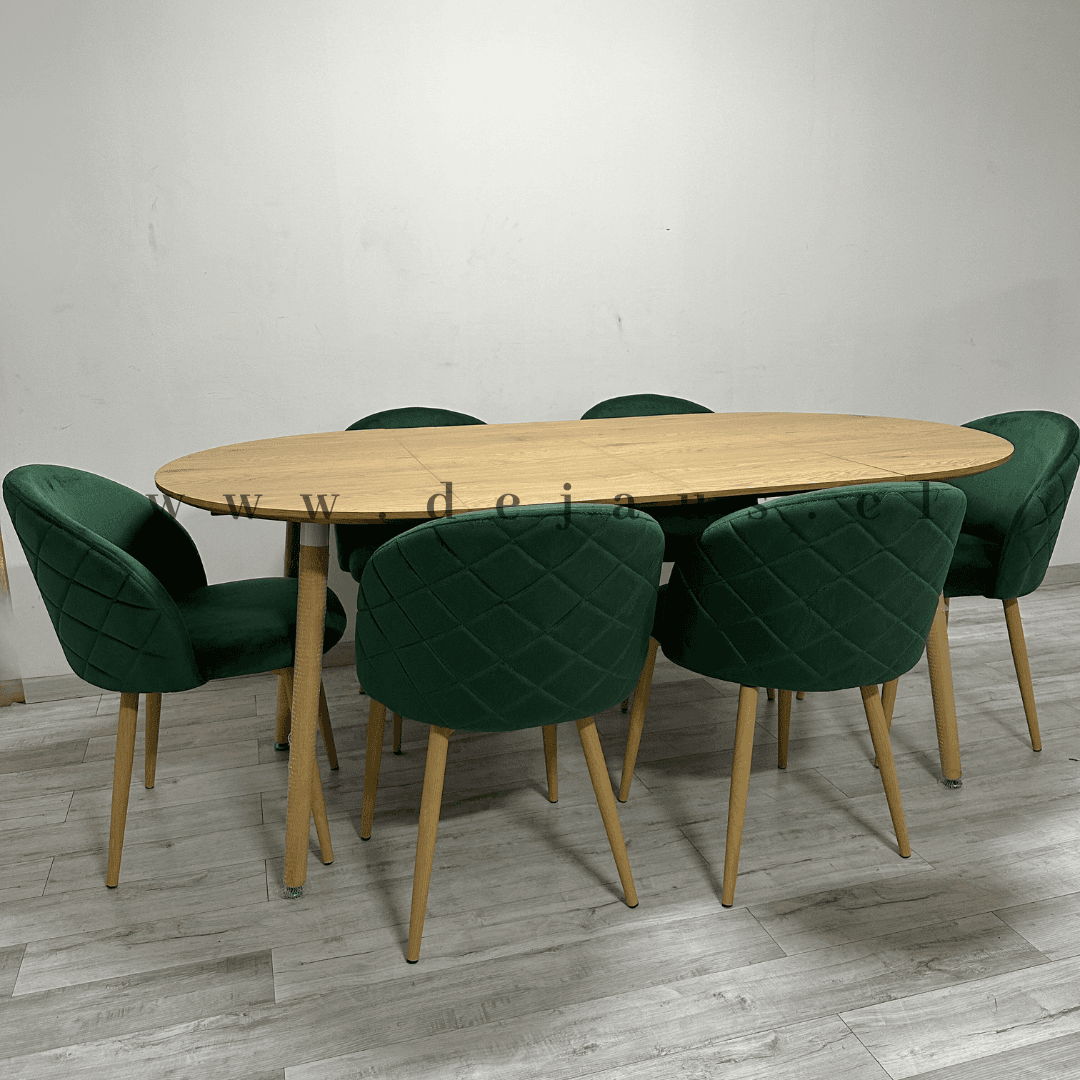 Mesa Wood Expandible con 6 Sillas Tokio Felpa Wood