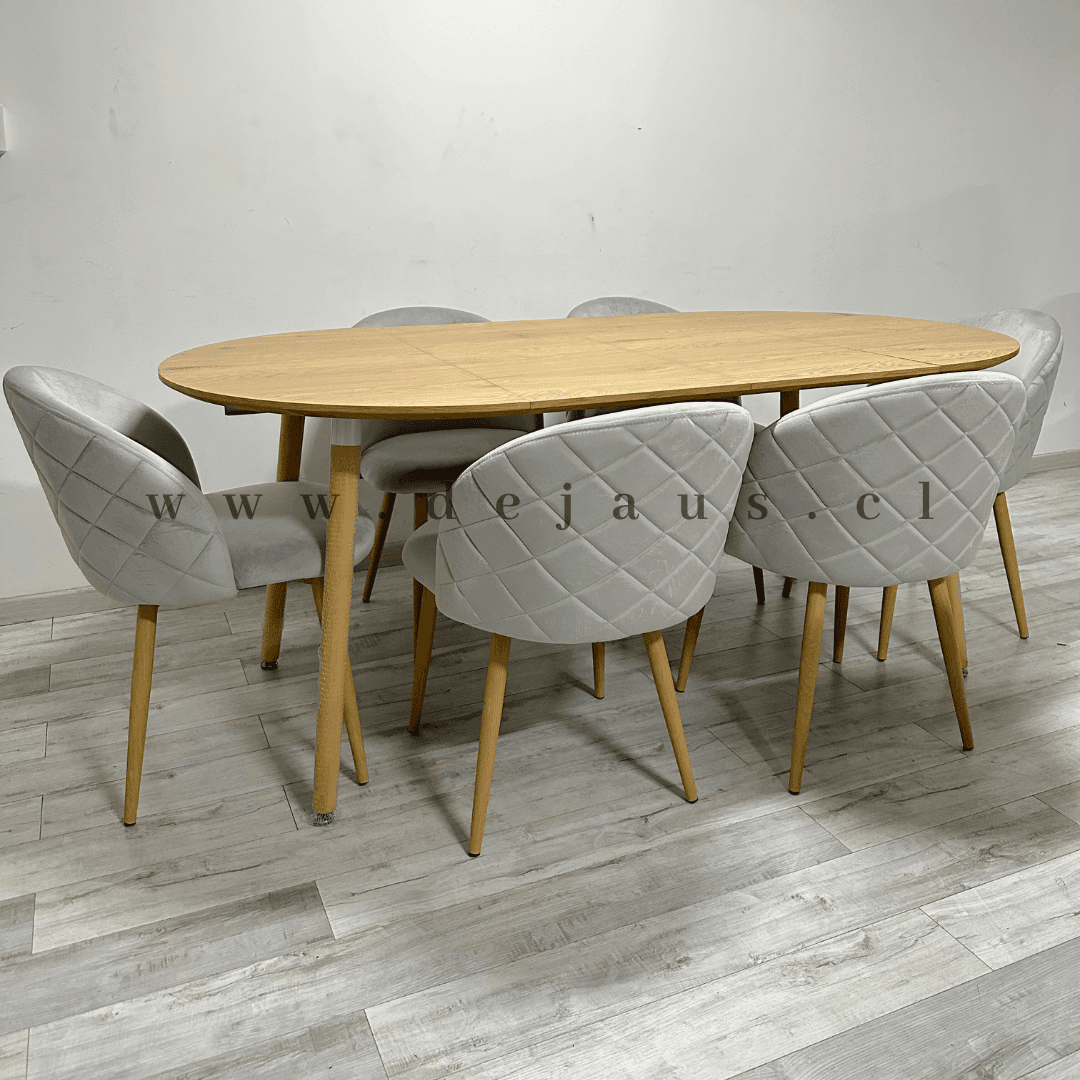 Mesa Wood Expandible con 6 Sillas Tokio Felpa Wood
