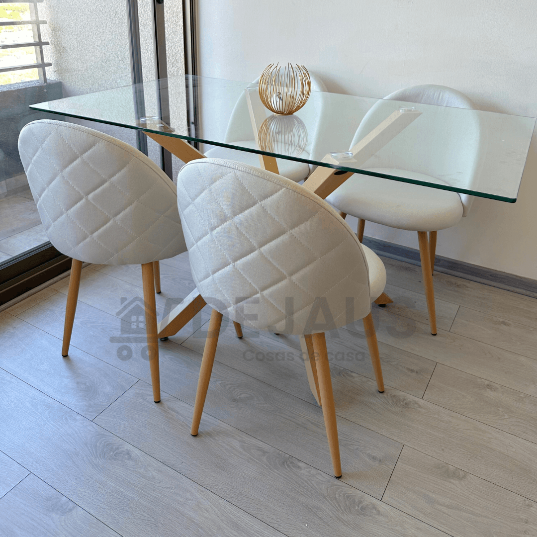 Mesa Warwick Rectangular con 4 Sillas Tokio Lino Wood