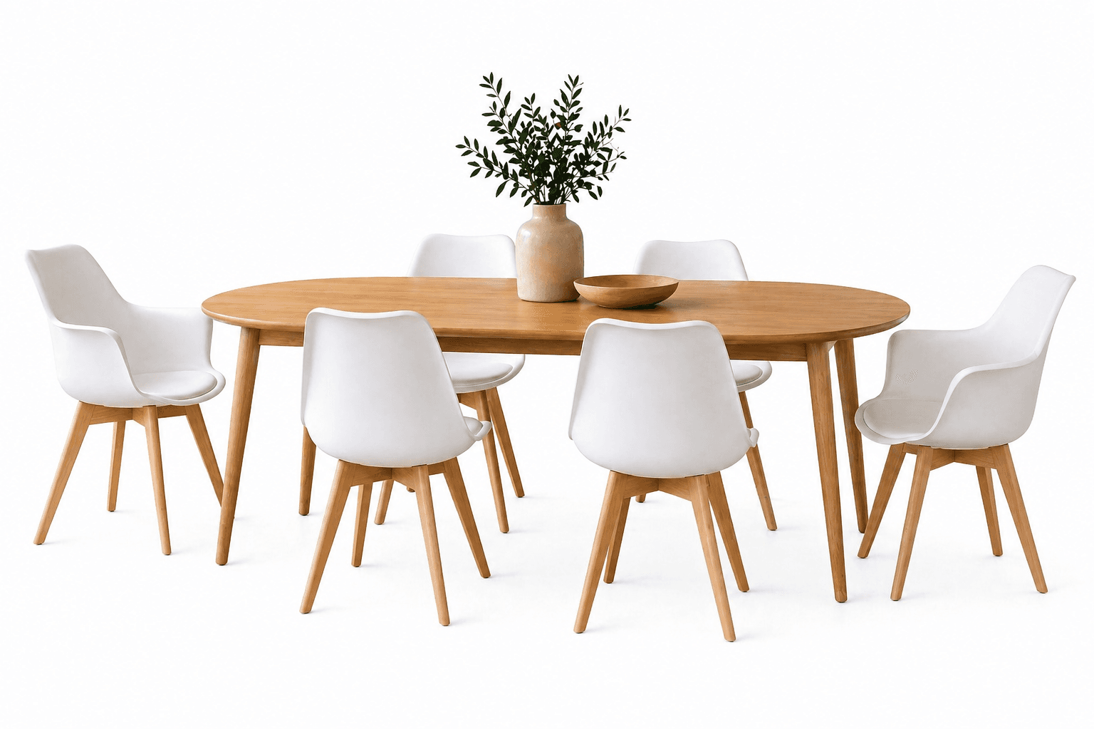 Mesa Wood Expandible con 6 Butacas Tulip Acolchadas