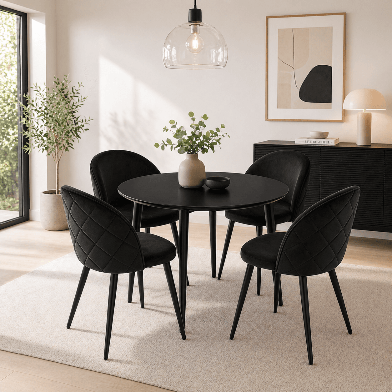 Mesa de Comedor Vema redonda con 4 Sillas Tokio Black
