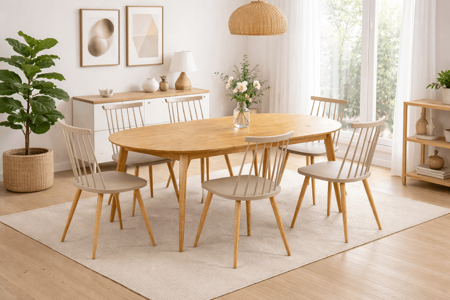 Comedor 6 Personas Mesa Expandible con Sillas Windsor Reims
