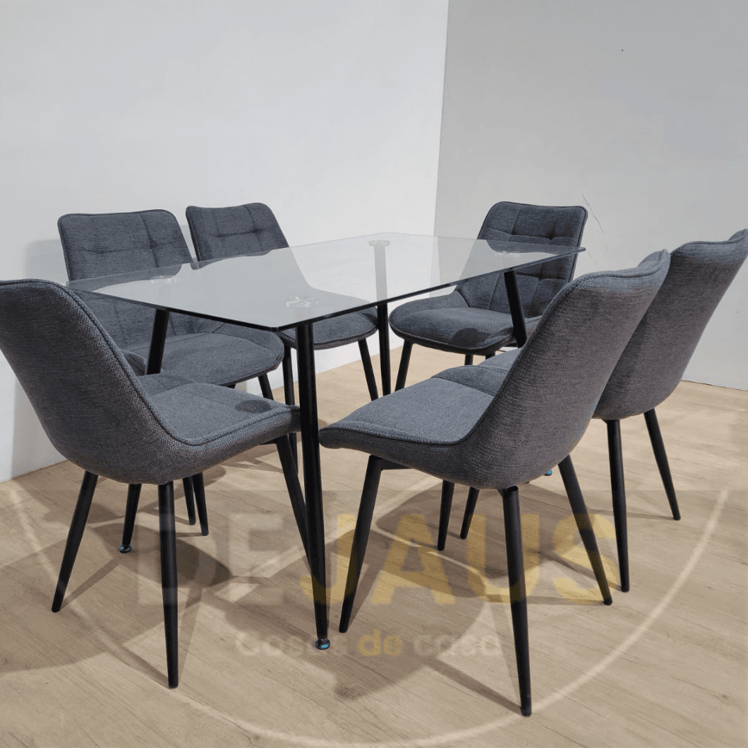 Mesa Lyon Rectangular con 6 Sillas Tiffany Black