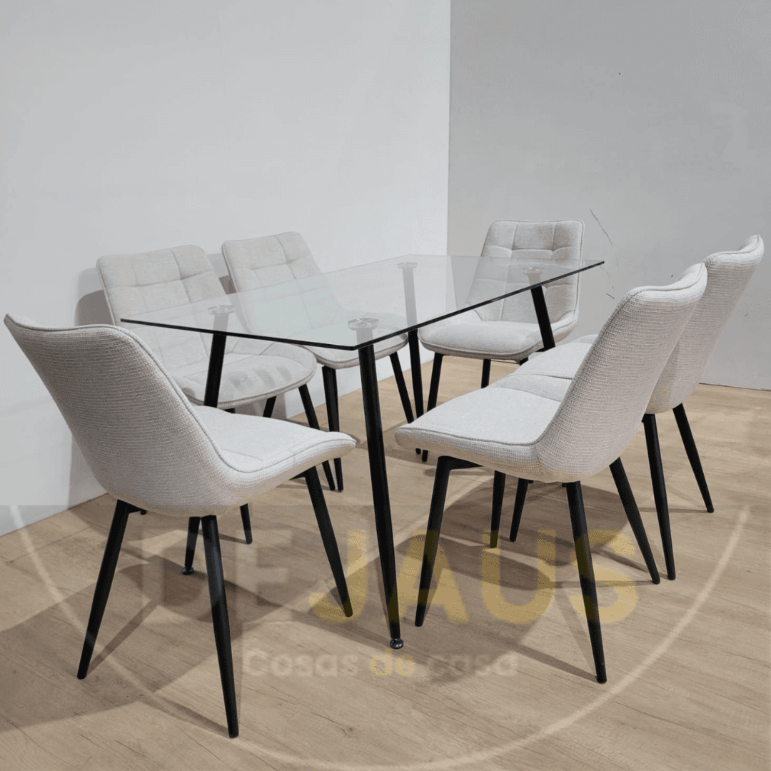 Mesa Lyon Rectangular con 6 Sillas Tiffany Black