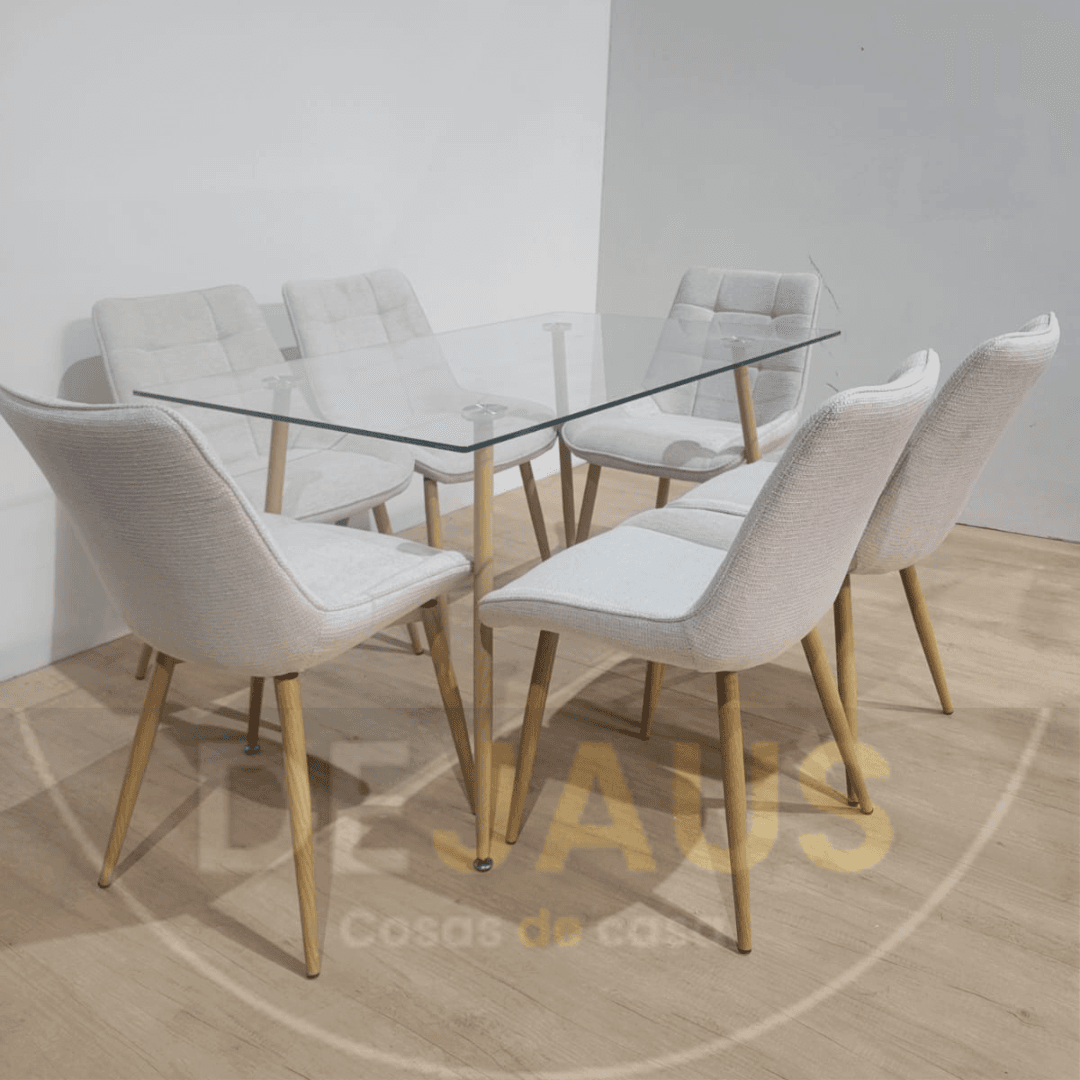 Mesa Rectangular Lyon con 6 Sillas Wood