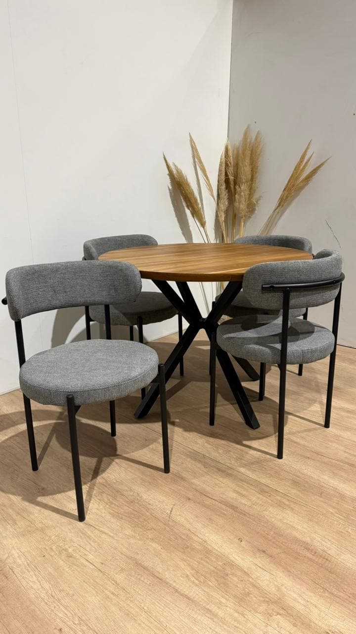 Mesa Nordica X Redonda con 4 Silla Oslo Lino Black