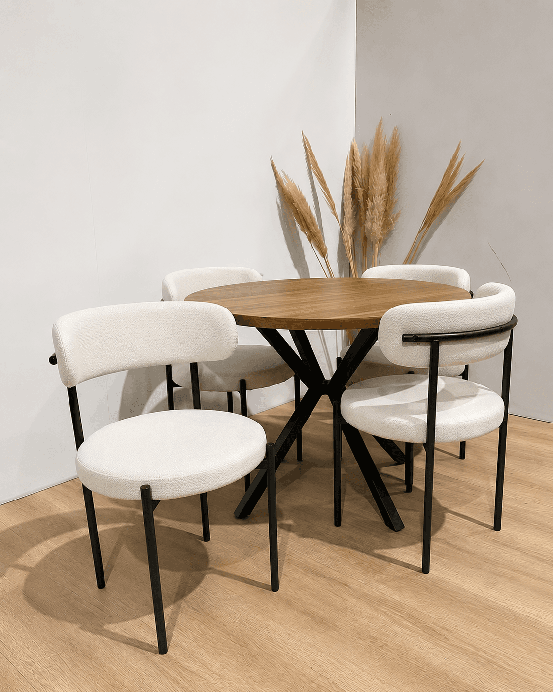 Mesa Nordica X Redonda con 4 Silla Oslo Lino Black