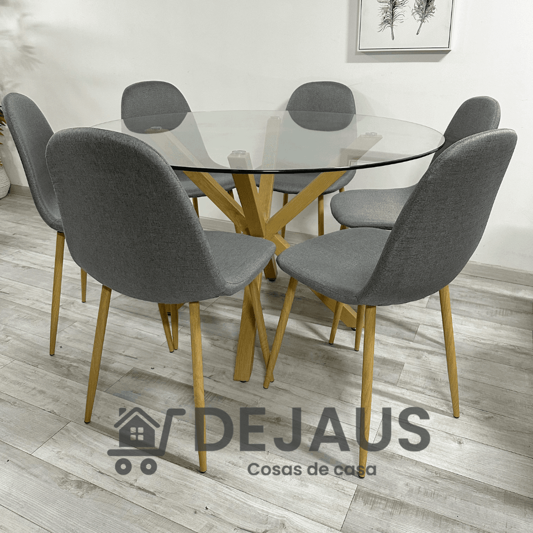 Mesa Warwick Redonda con 6 Sillas Spoon Lino