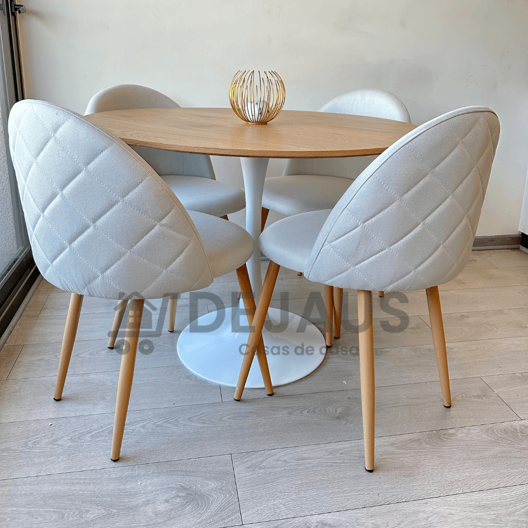 Mesa Tulip Wood con 4 Sillas Tokio Lino Wood