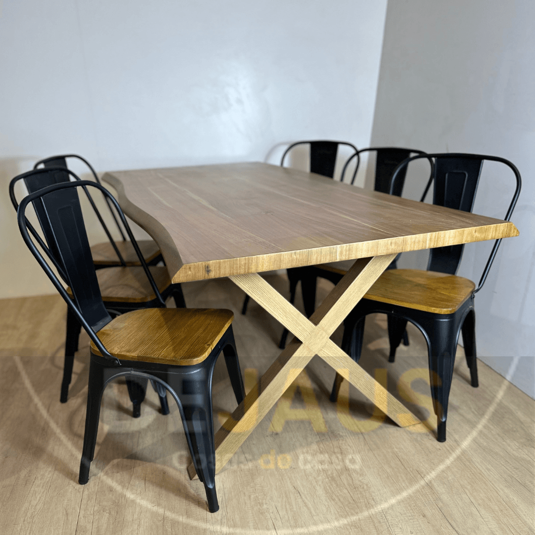 Mesa Rectangular Nordica X Madera con 6 Sillas Tolix Madera