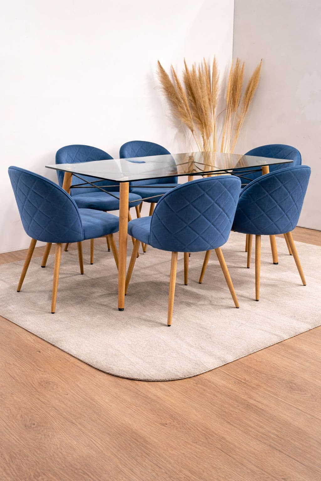 Comedor 6 personas Mesa Charles con Sillas Tokio Felpa Wood