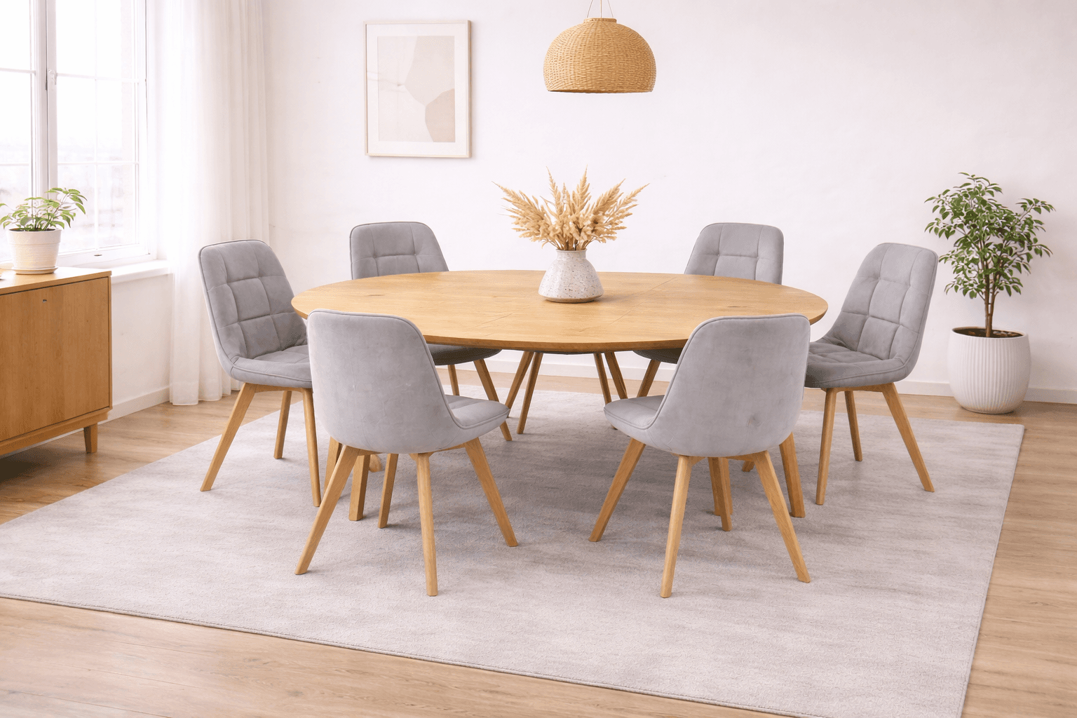 Comedor 6 Personas Mesa Expandible con Sillas Capitone Felpa