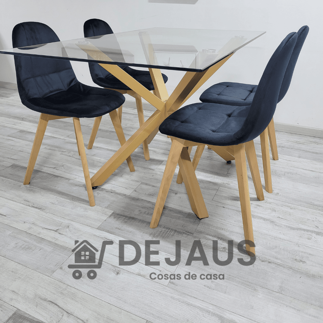 Mesa Rectangular Warwick con Sillas Capitoné Felpa