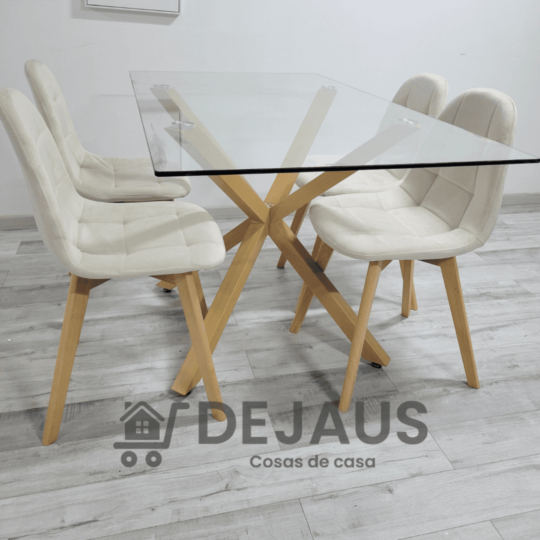 Mesa Rectangular Warwick con Sillas Capitoné Felpa
