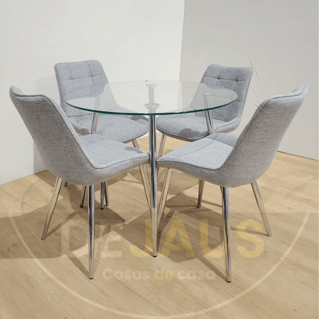 Mesa Lyon Silver con 4 Sillas Tiffany Silver
