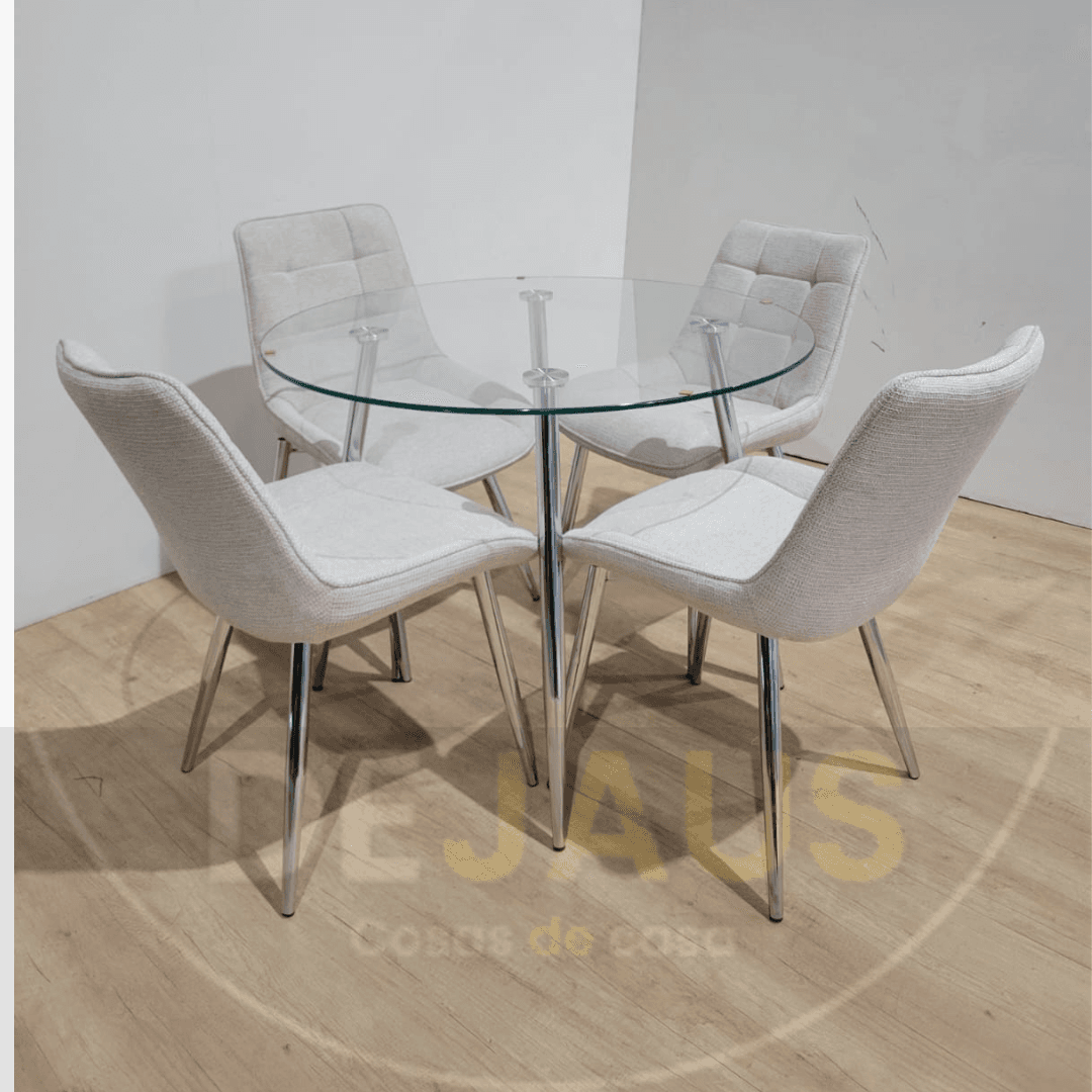 Mesa Lyon Silver con 4 Sillas Tiffany Silver