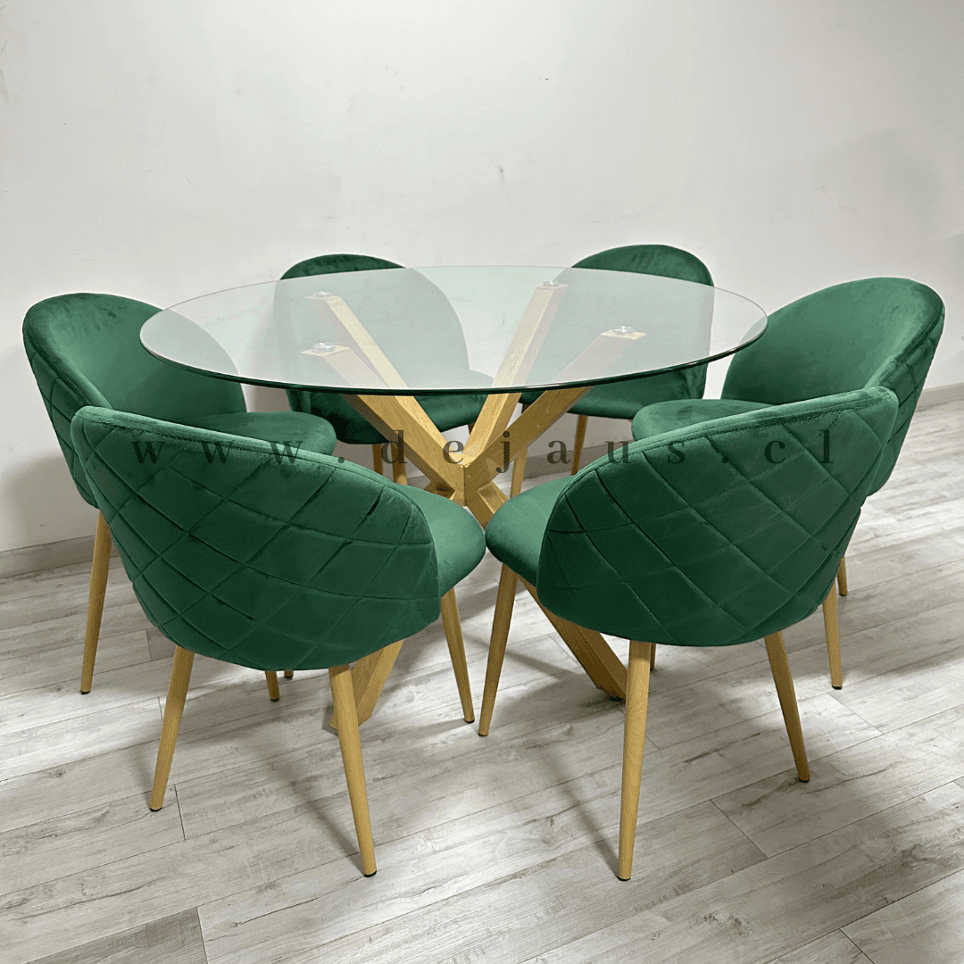Mesa Warwick con 6 Sillas Tokio Felpa Wood
