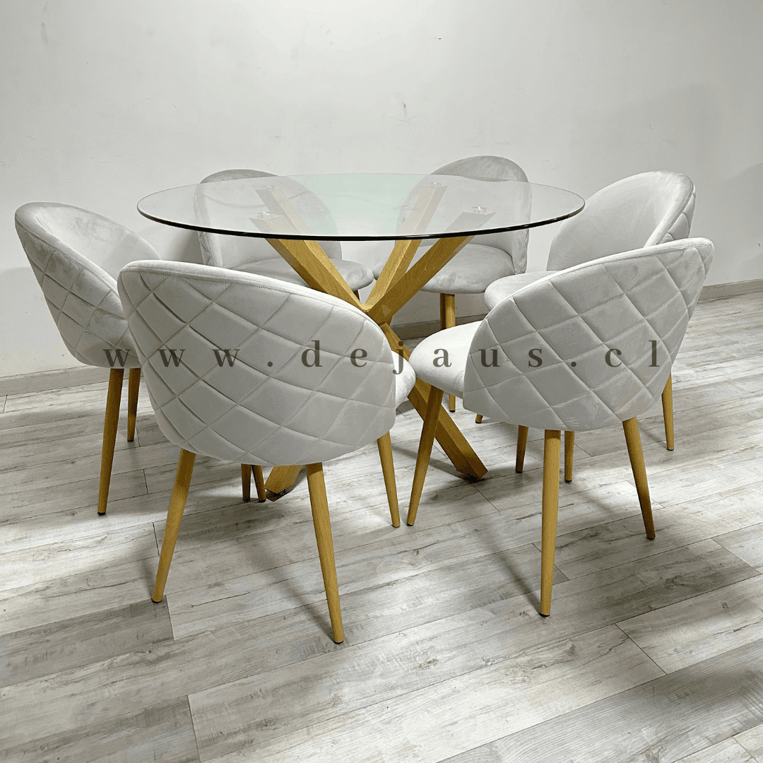 Mesa Warwick con 6 Sillas Tokio Felpa Wood