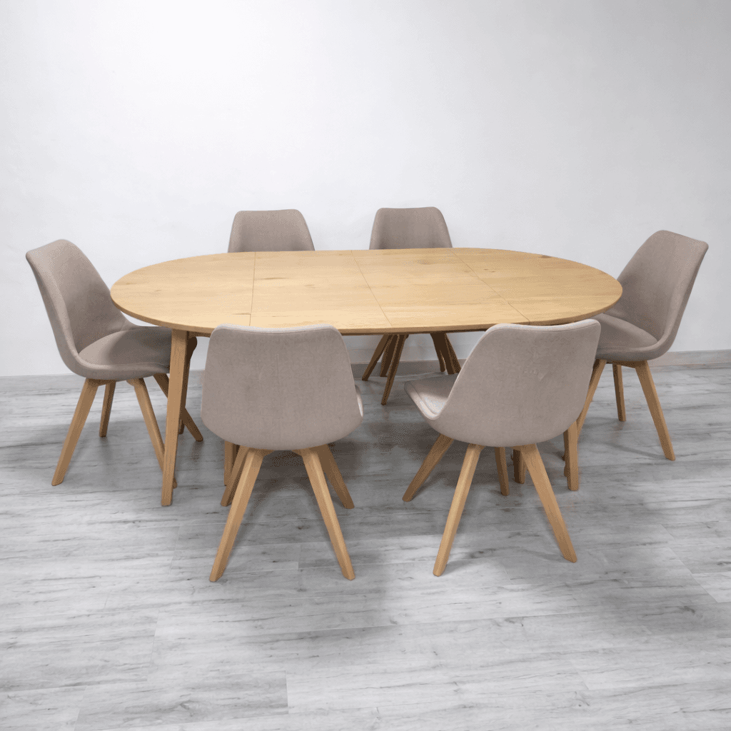 Comedor 6 Personas Mesa Expandible con Sillas Tulip Lino