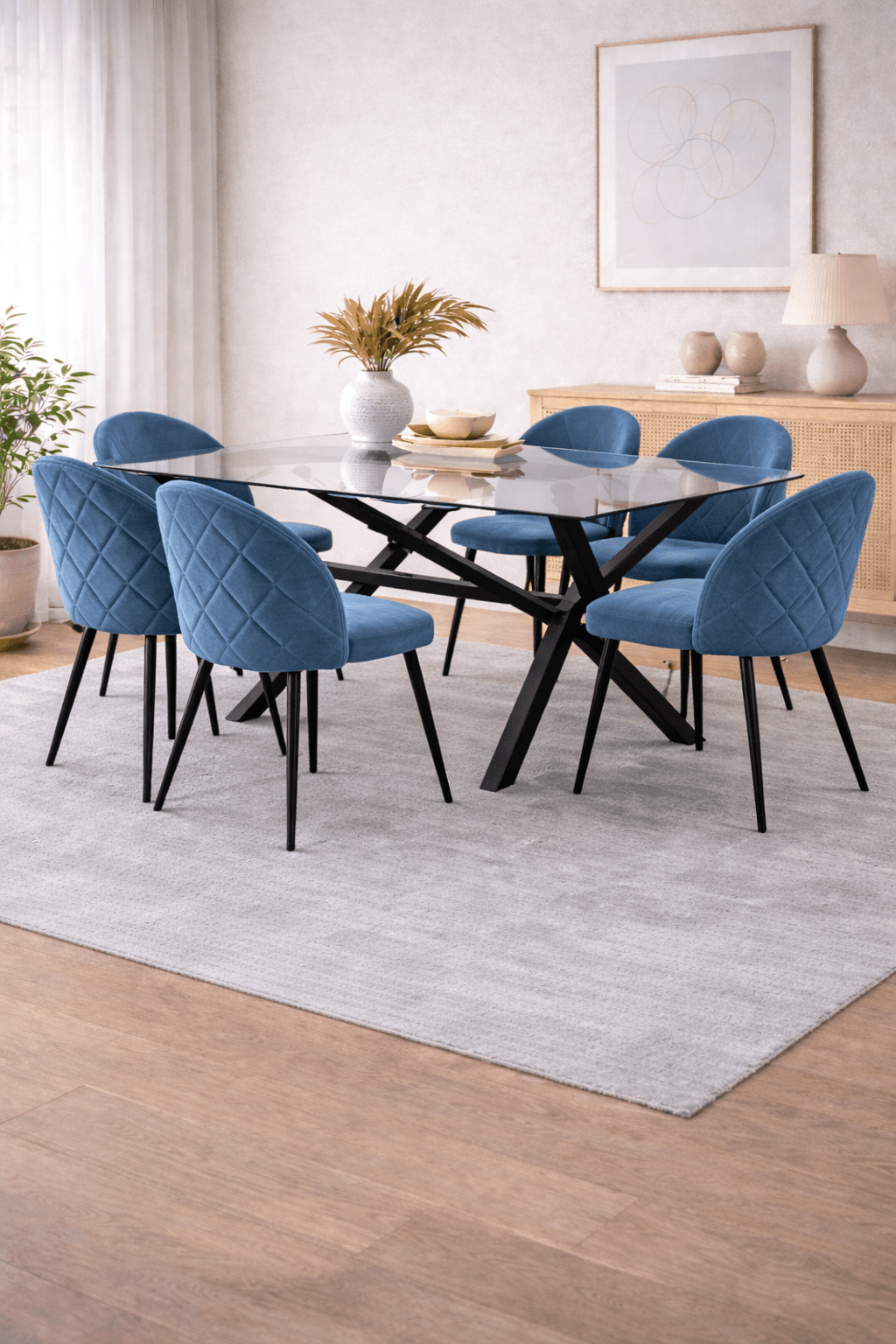 Comedor 6 personas mesa Medlock con Sillas Tokio Felpa Black